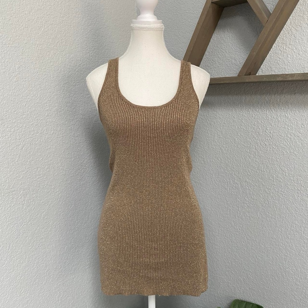 Y2K XHILARATION GOLD METALLIC SHIMMER TANK TOP SLEEVELESS RACERBACK GLAM NYE